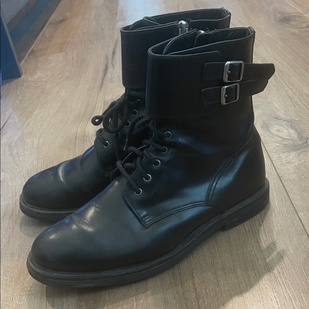 All Saints Black Leather Combat Boots